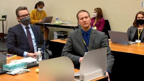 Former Minneapolis Police officer Derek Chauvin, right, with defense attorney Eric Nelson at Chauvin's trial last week.