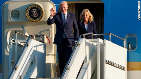 US President Joe Biden and First Lady Jill Biden arrive on Air Force One at RAF Mildenhall in Suffolk, ahead of the G7 summit in Cornwall | USA News Agency in MI