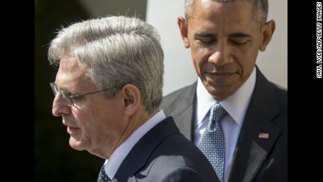 Then-President Barack Obama joins then-Supreme Court nominee Merrick Garland during his nomination announcement in March 2016. 