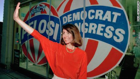 Then a congressional candidate, Pelosi waves in San Francisco on April 7, 1987. 