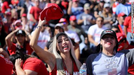 Supporters of President Donald Trump chant &quot;Latinos for Trump!&quot; during a campaign rally on October 28, 2020, in Goodyear, Arizona. 